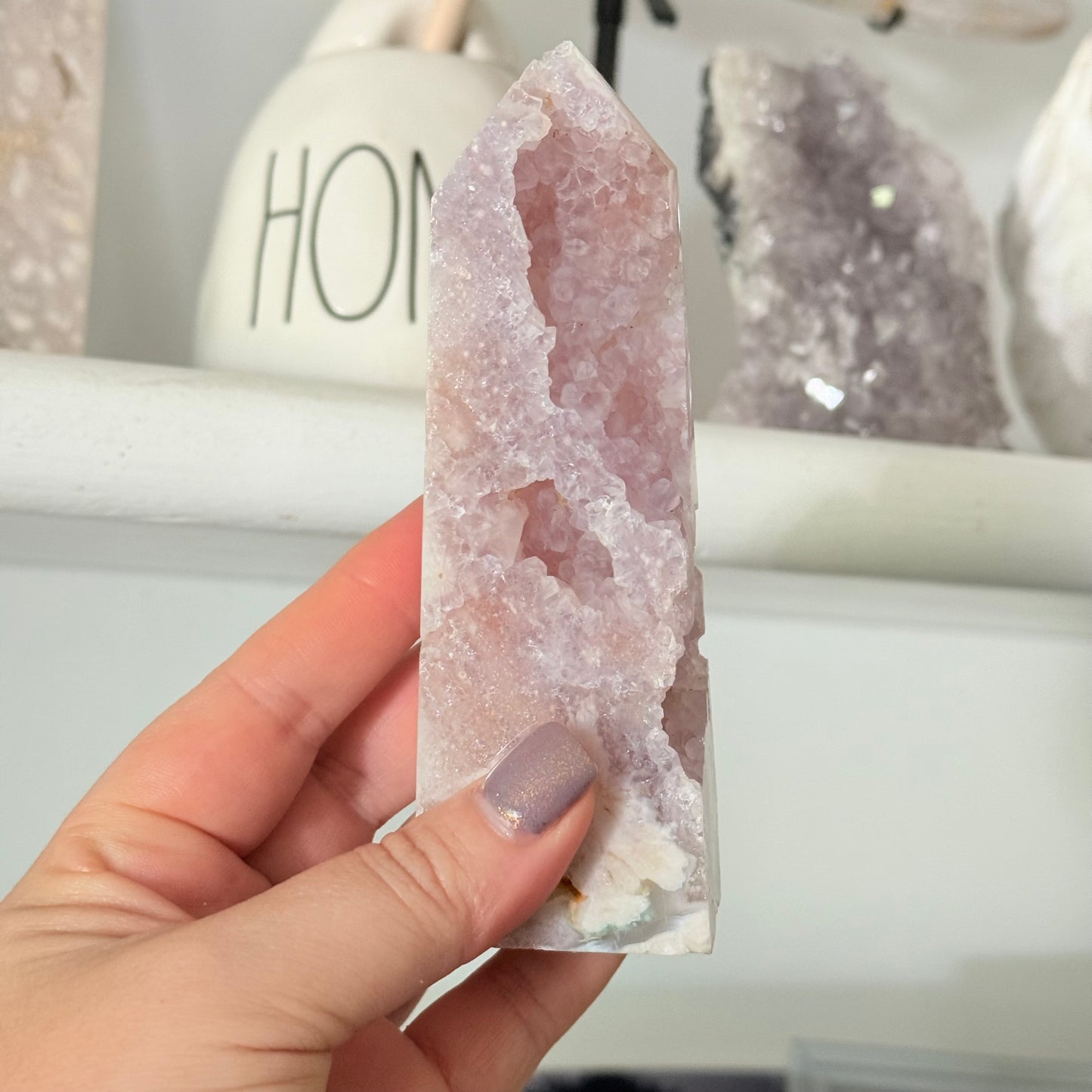 Druzy Pink Amethyst & Flower Agate Crystal Tower