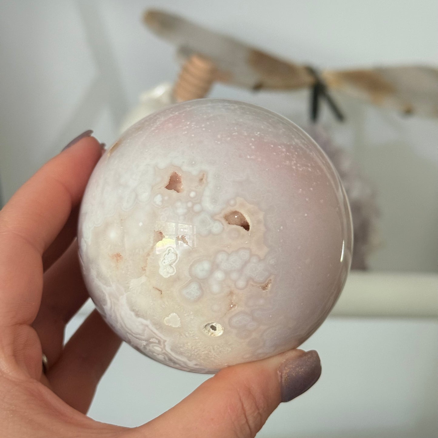 Pink Amethyst & Flower Agate Crystal Sugar Druzy Sphere