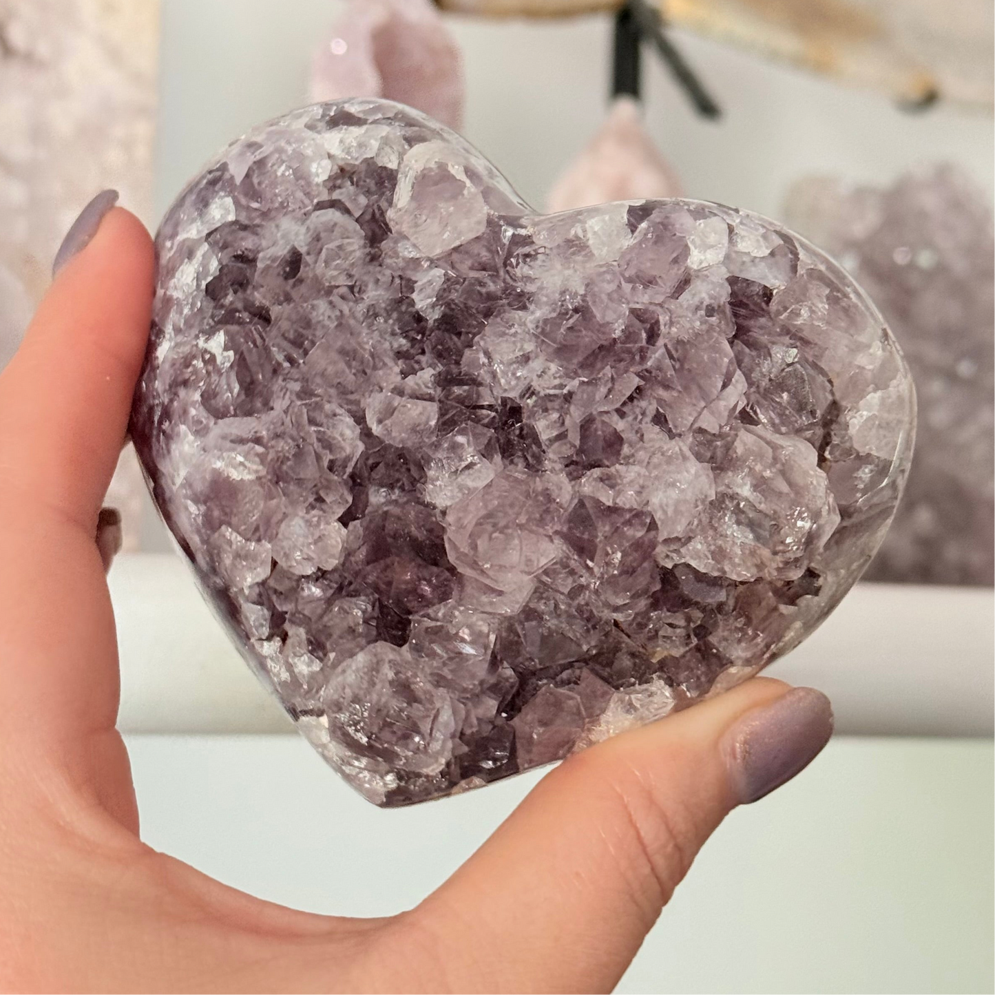 Chunky Ameythyst Crystal Heart Carving