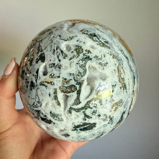 Natural Ocean Jasper Crystal Sphere with Druzy
