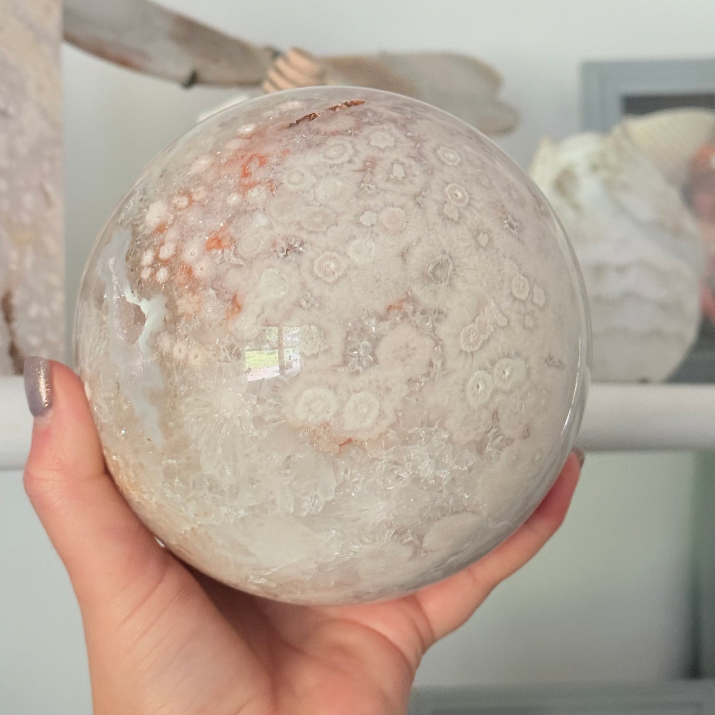 Pink Amethyst & Flower Agate Druzy Crystal Sphere 6lbs