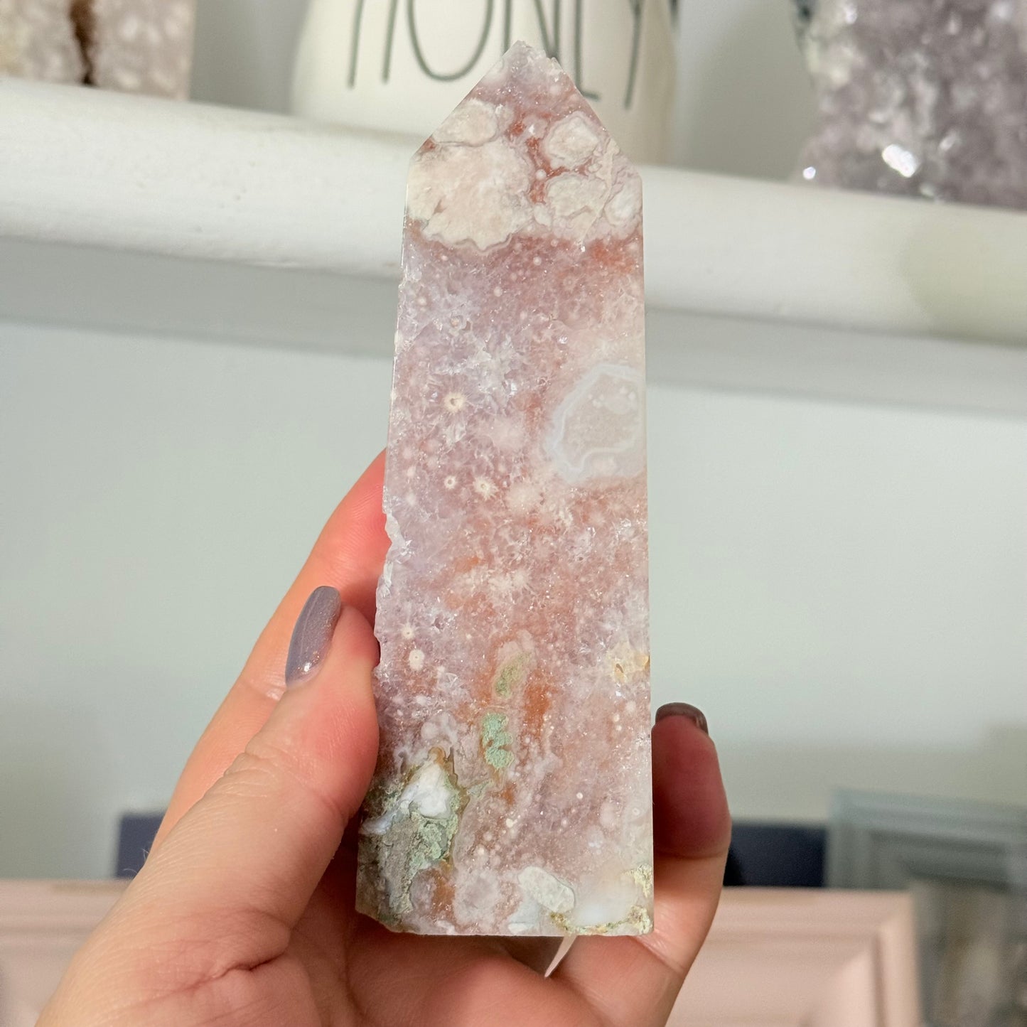 Druzy Pink Amethyst & Flower Agate Crystal Tower