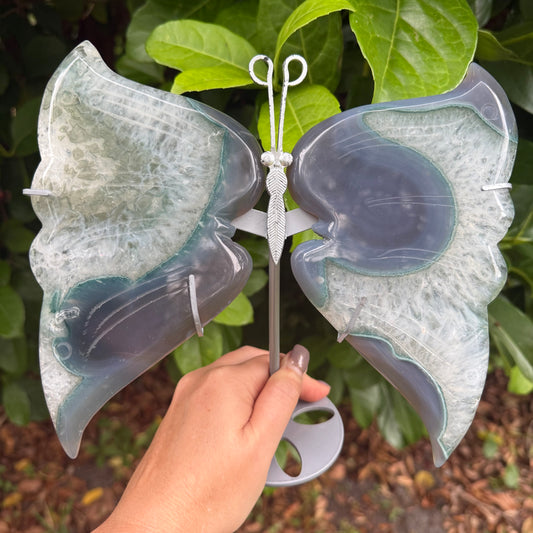 Natural Moss Agate Butterfly Crystal Wings
