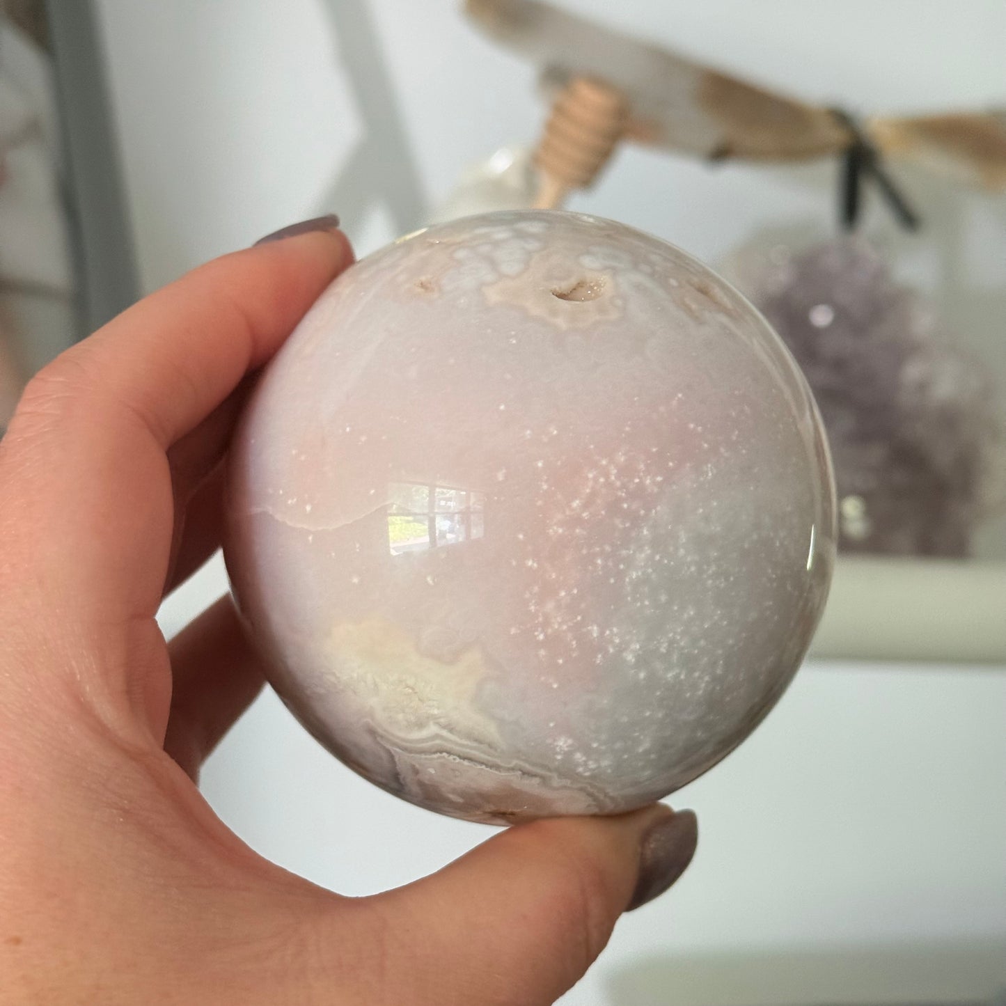 Pink Amethyst & Flower Agate Crystal Sugar Druzy Sphere