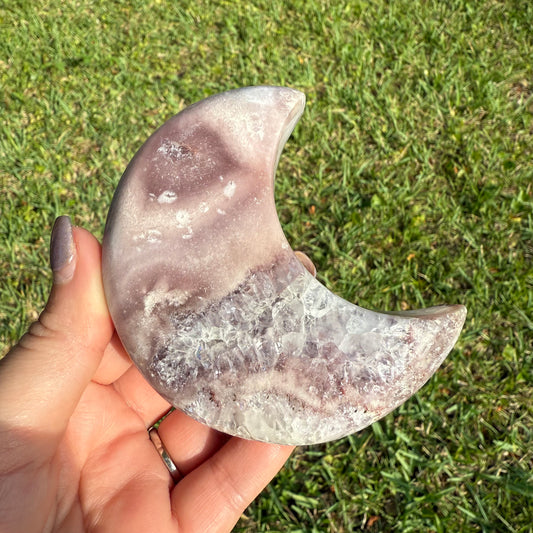 Pink Amethyst Crystal Moon Carving