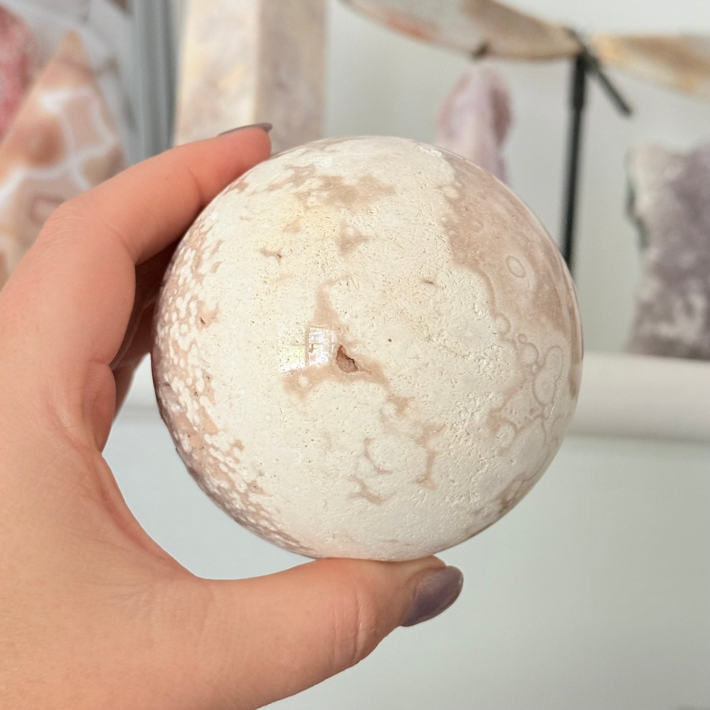 Pink Amethyst & Flower Agate Crystal Sugar Druzy Sphere