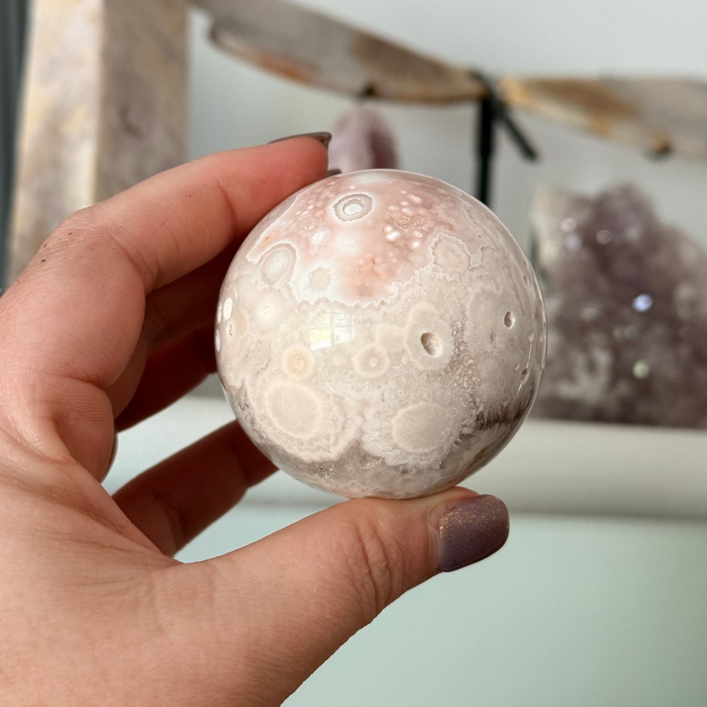 Pink Amethyst & Flower Agate Druzy Crystal Sphere