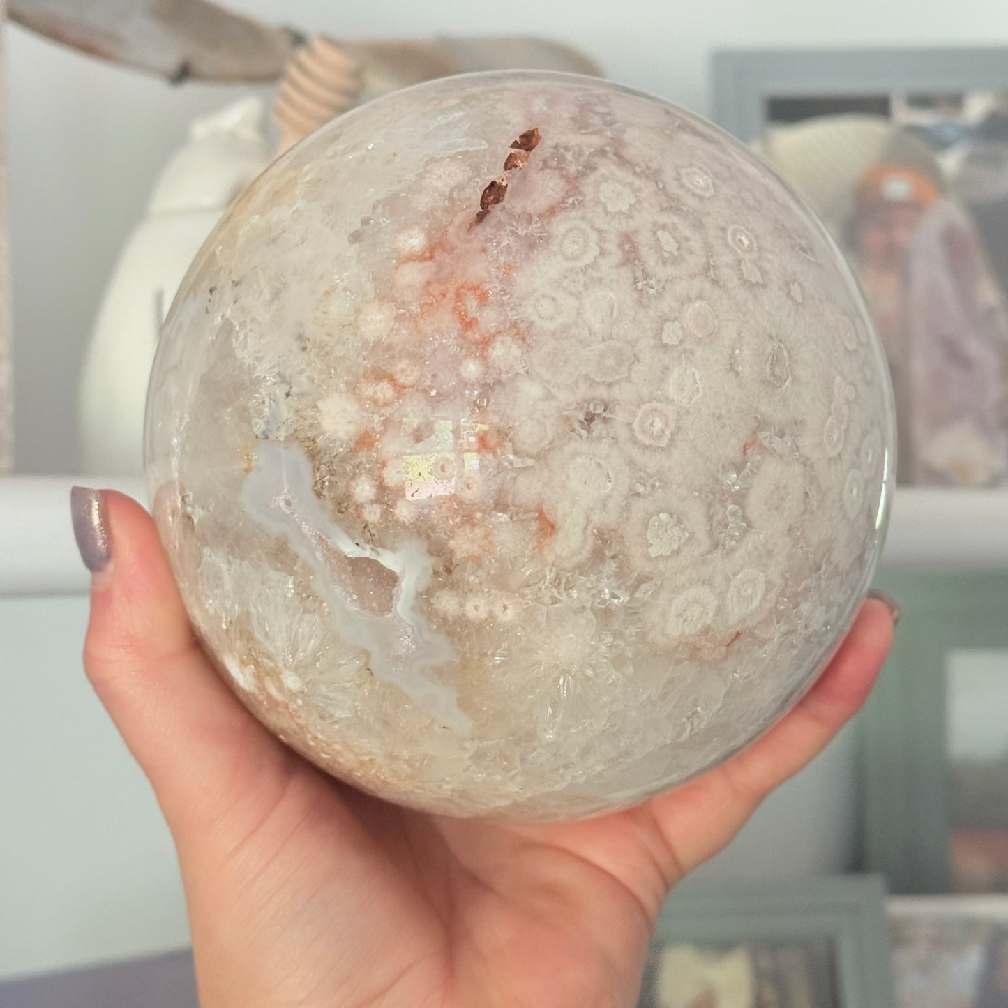 Pink Amethyst & Flower Agate Druzy Crystal Sphere 6lbs