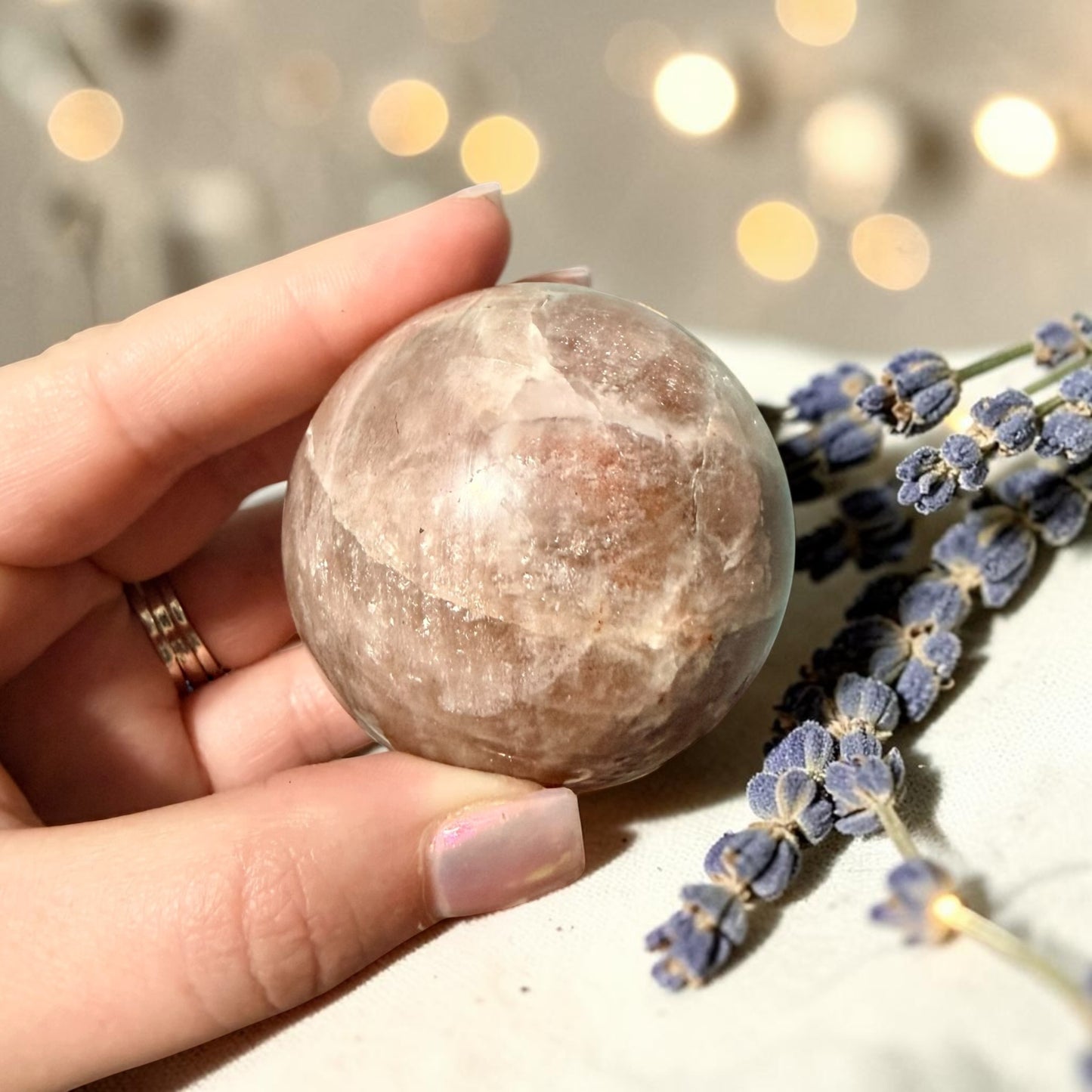 Natural Moonstone Crystal Sphere w/ Flash