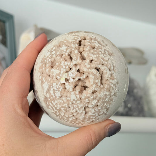 Pink Amethyst & Flower Agate Crystal Sugar Druzy Sphere