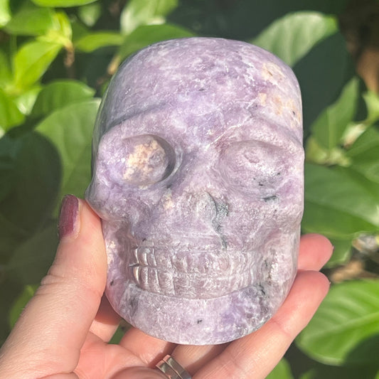 Lepidolite Crystal Skull Carving 2lbs Firm