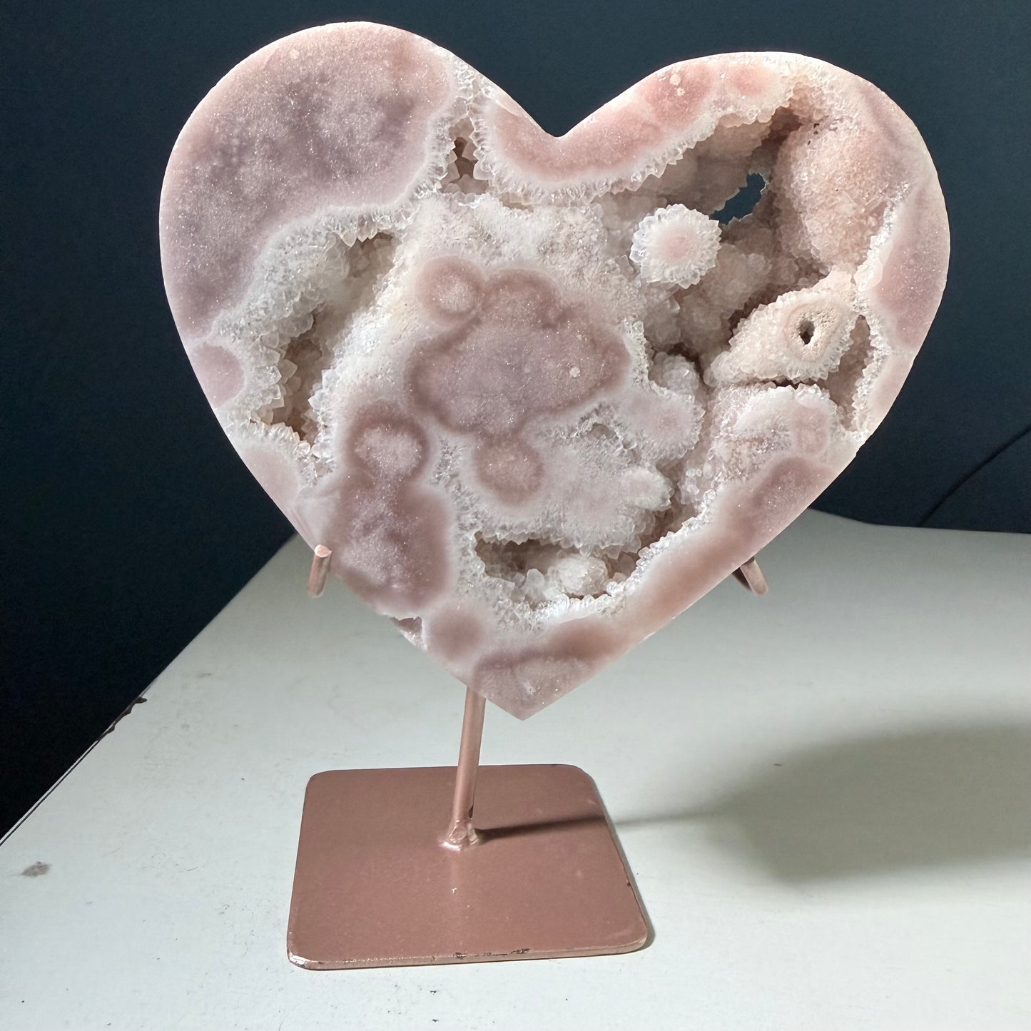 Pink Amethyst Druzy Crystal Heart Statement Piece