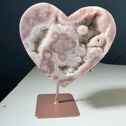 Pink Amethyst Druzy Crystal Heart Statement Piece