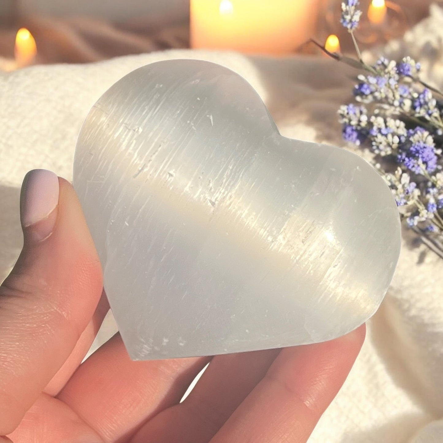 Selenite Heart Crystal Carving