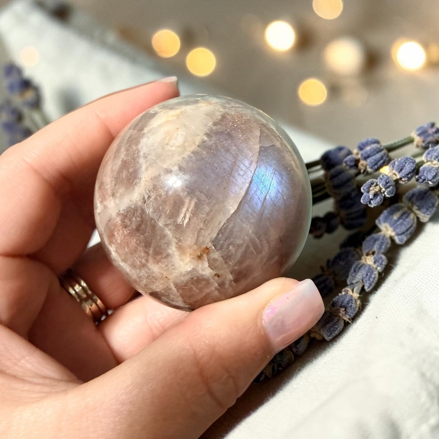 Natural Moonstone Crystal Sphere w/ Flash