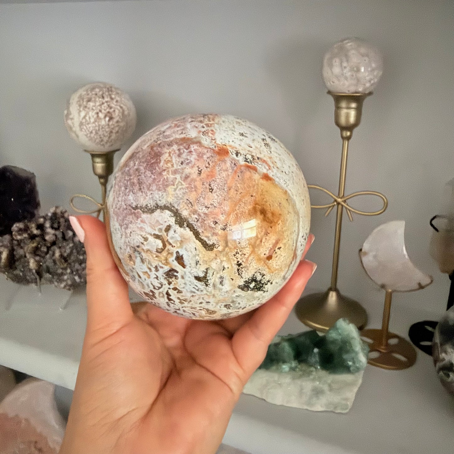 Natural Ocean Jasper Crystal Sphere with Druzy