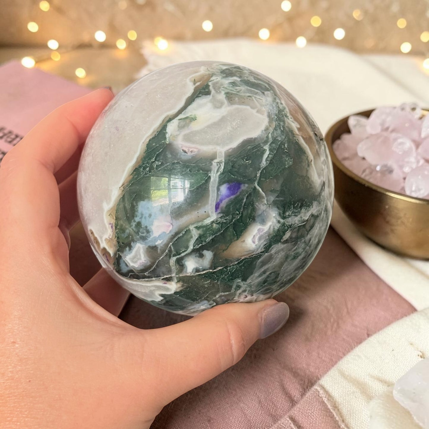 Moss Agate Crystal Sphere