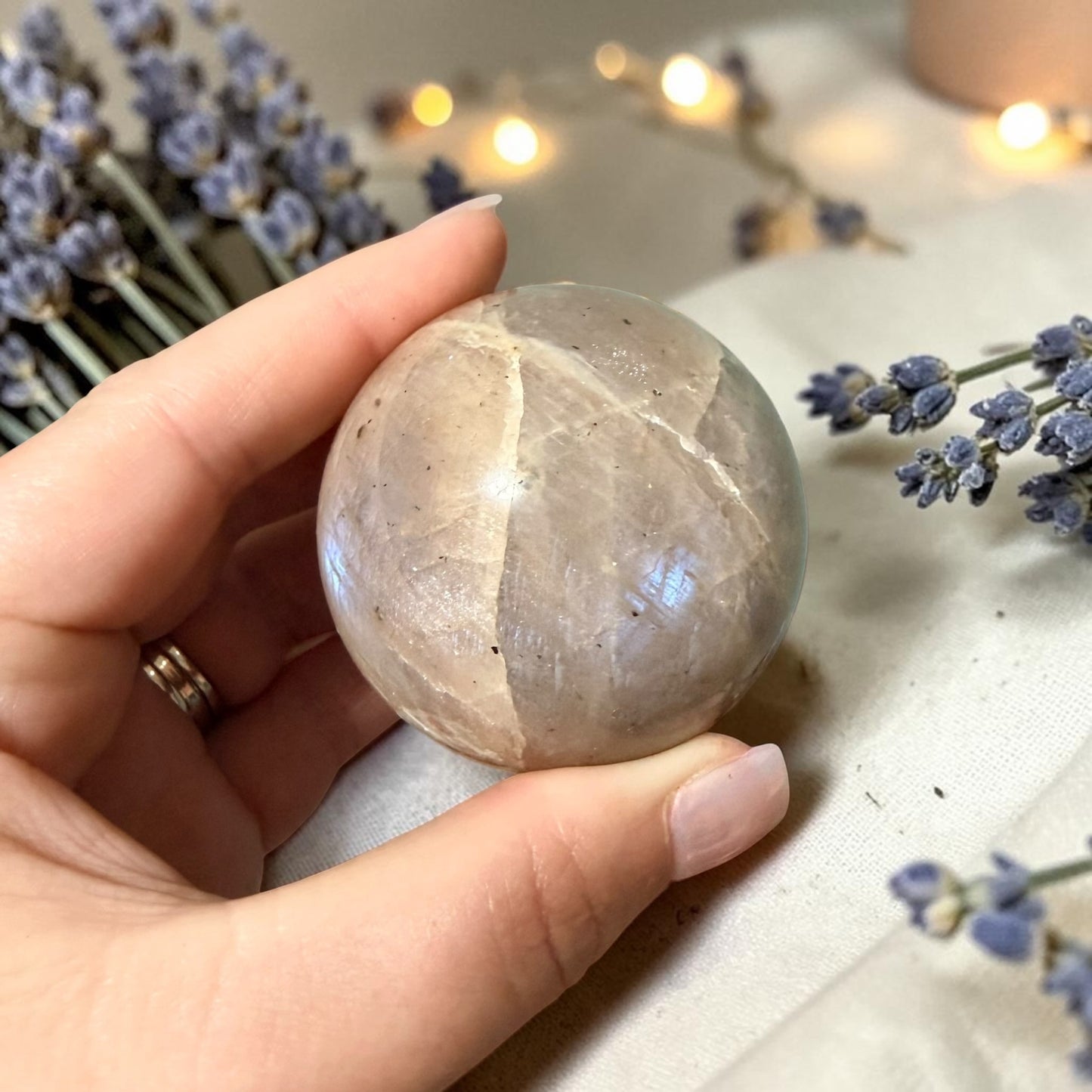 Natural Moonstone Crystal Sphere w/ Flash
