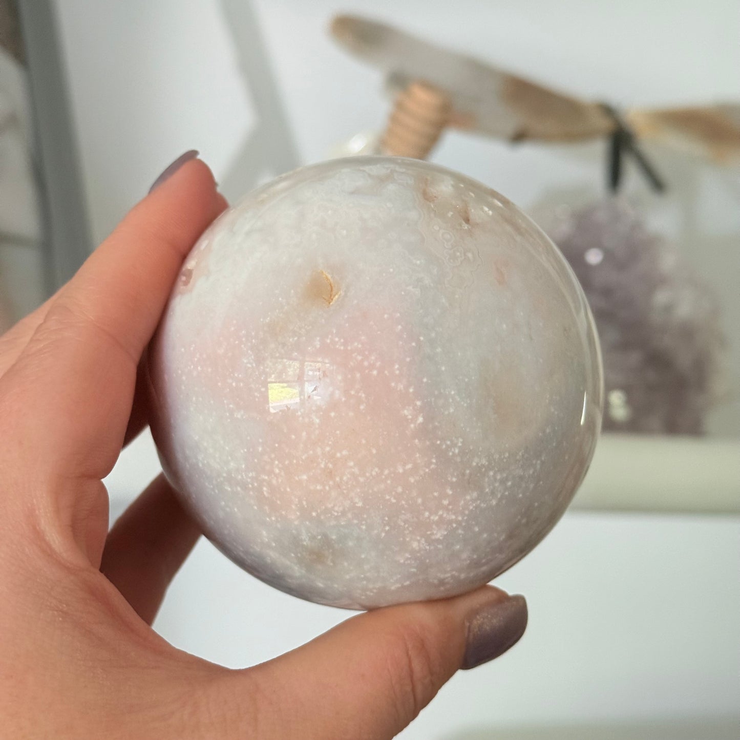 Pink Amethyst & Flower Agate Crystal Sugar Druzy Sphere