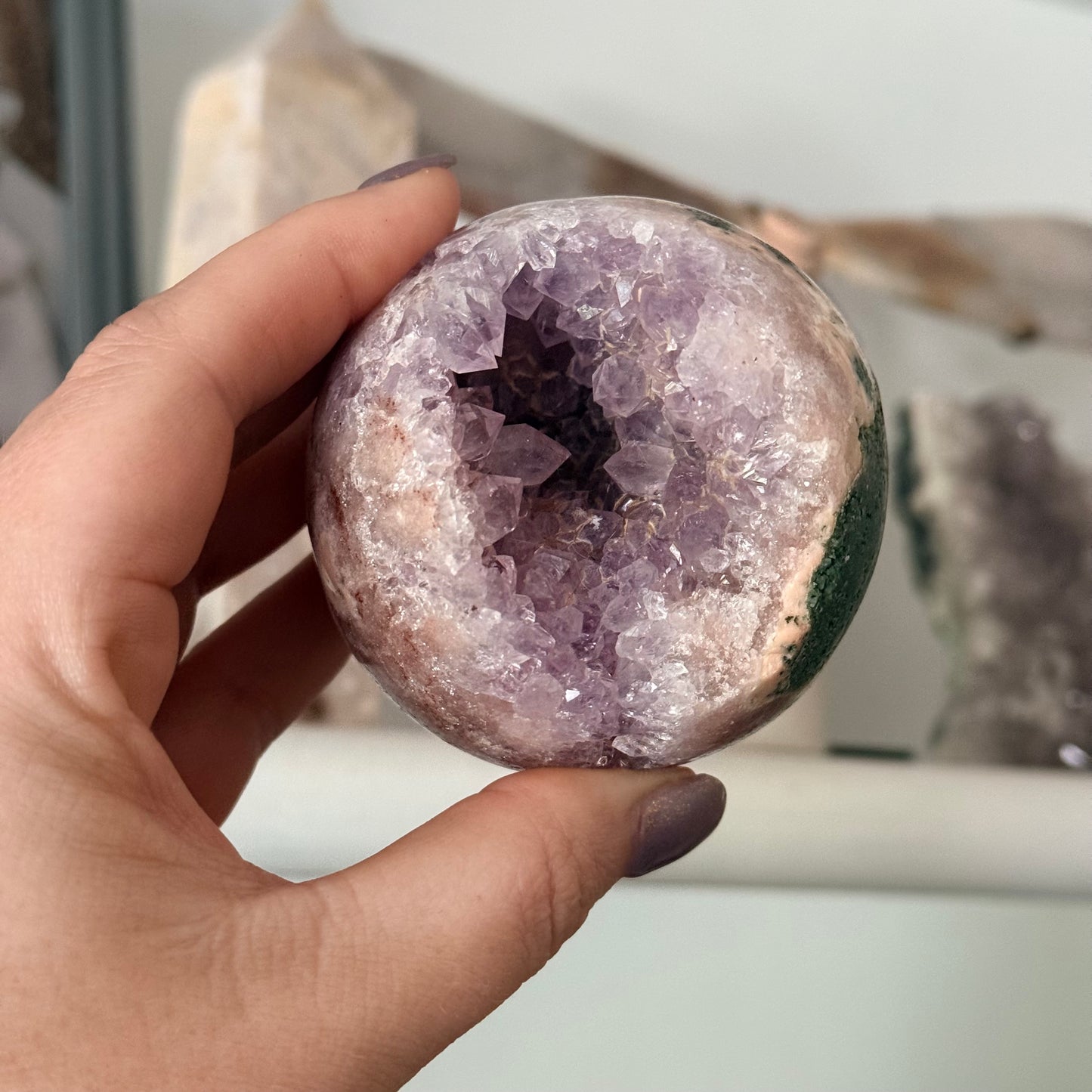 Incredible Druzy Pink Amethyst Crystal Sphere