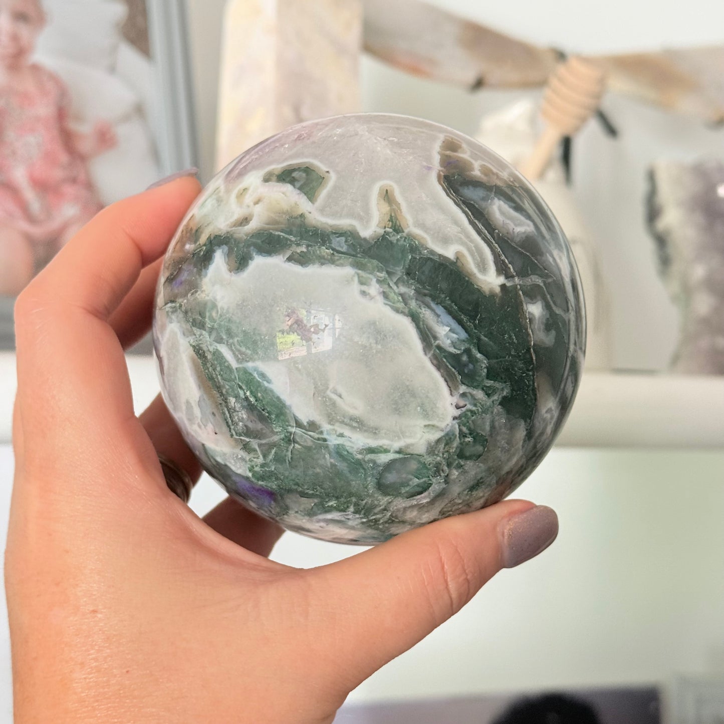 Moss Agate Crystal Sphere