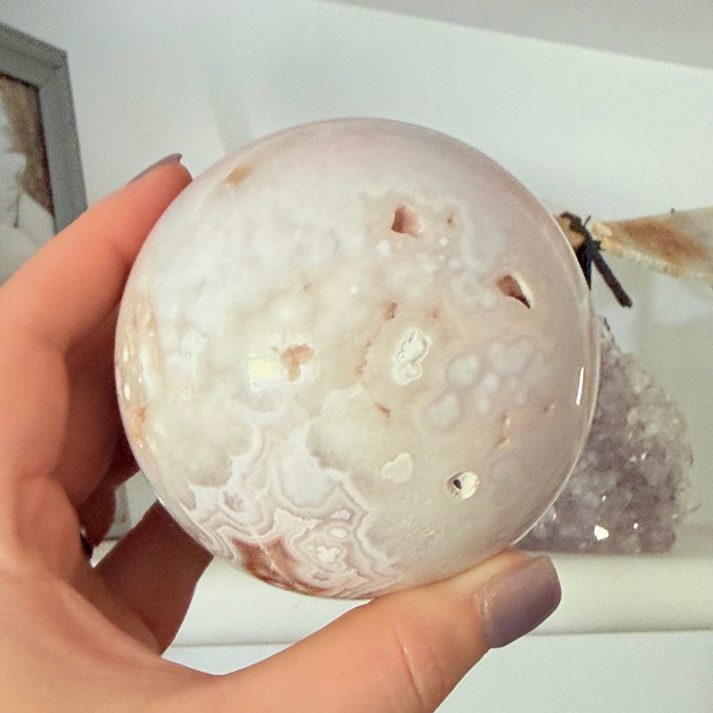 Pink Amethyst & Flower Agate Crystal Sugar Druzy Sphere