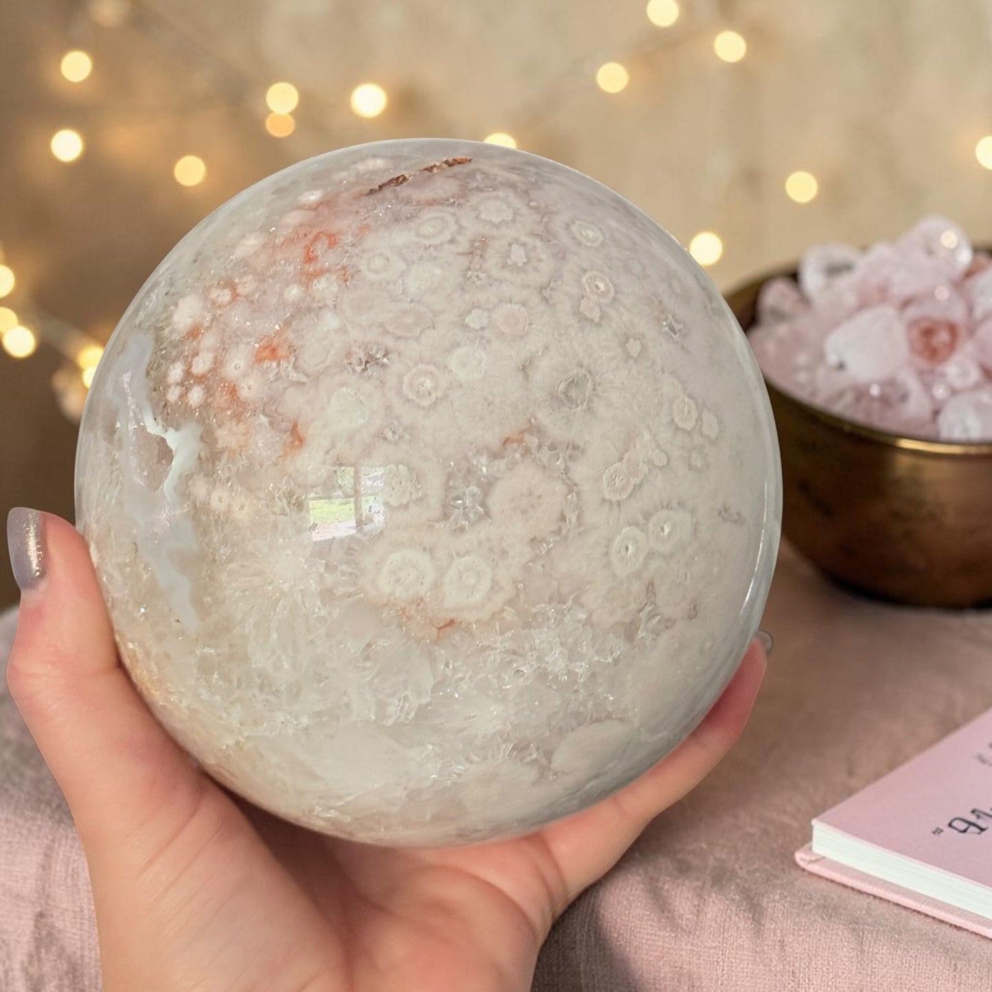 Pink Amethyst & Flower Agate Druzy Crystal Sphere 6lbs