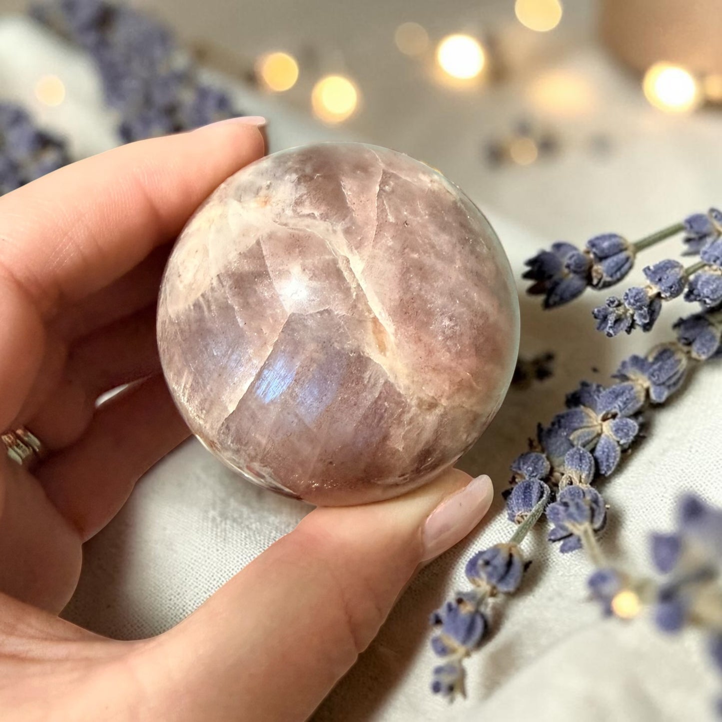 Natural Moonstone Crystal Sphere w/ Flash