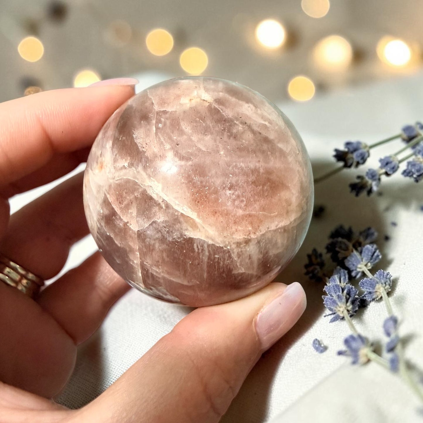 Natural Moonstone Crystal Sphere w/ Flash