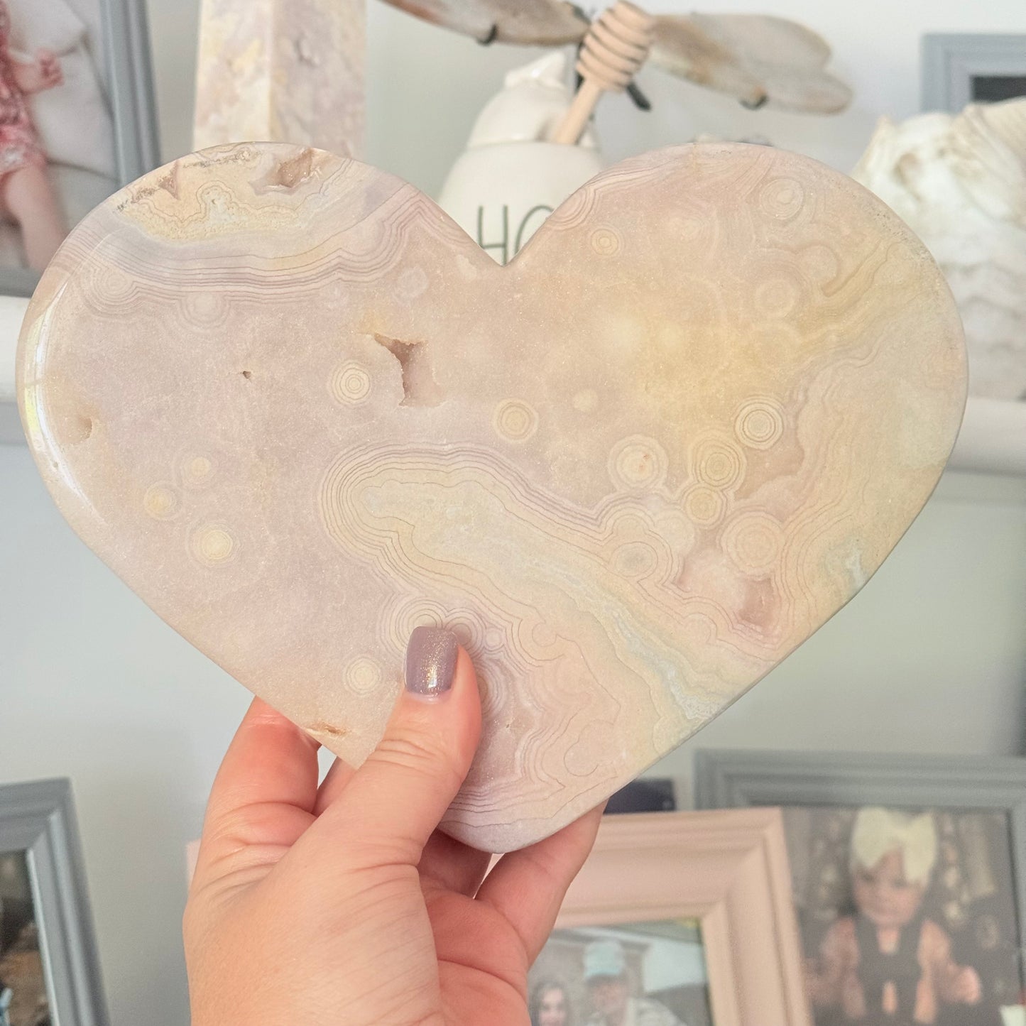 Pink Amethyst & Flower Agate Druzy Crystal Heart