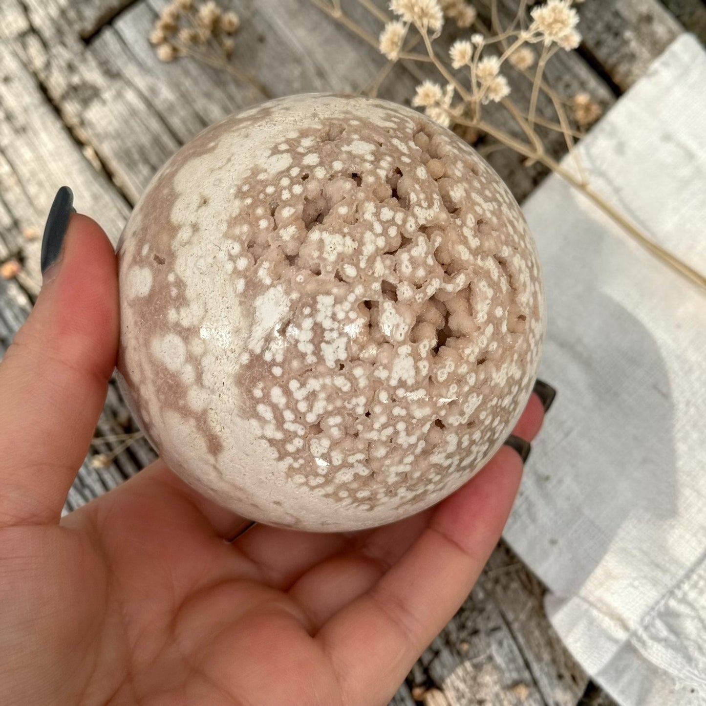 Pink Amethyst & Flower Agate Crystal Sugar Druzy Sphere