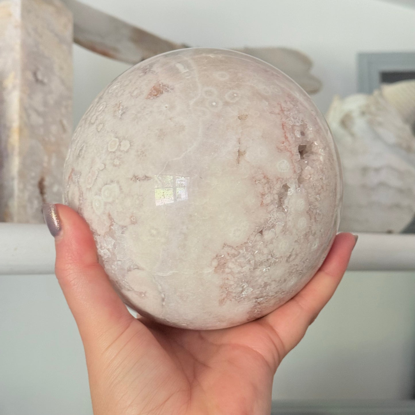 Pink Amethyst & Flower Agate Druzy Crystal Sphere 6lbs