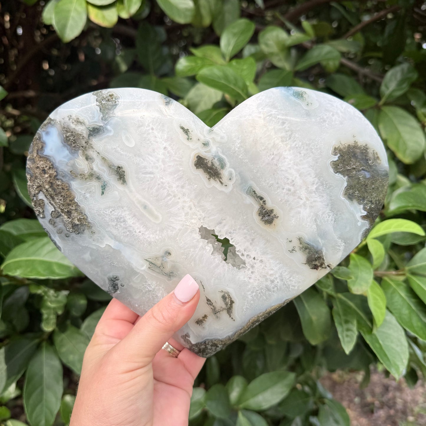 Natural Moss Agate Crystal Heart Carving