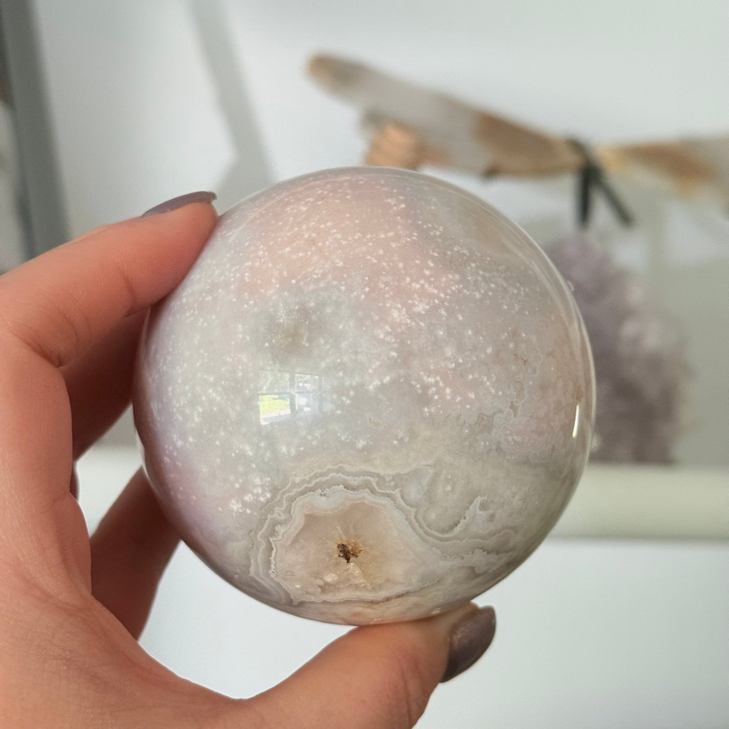 Pink Amethyst & Flower Agate Crystal Sugar Druzy Sphere