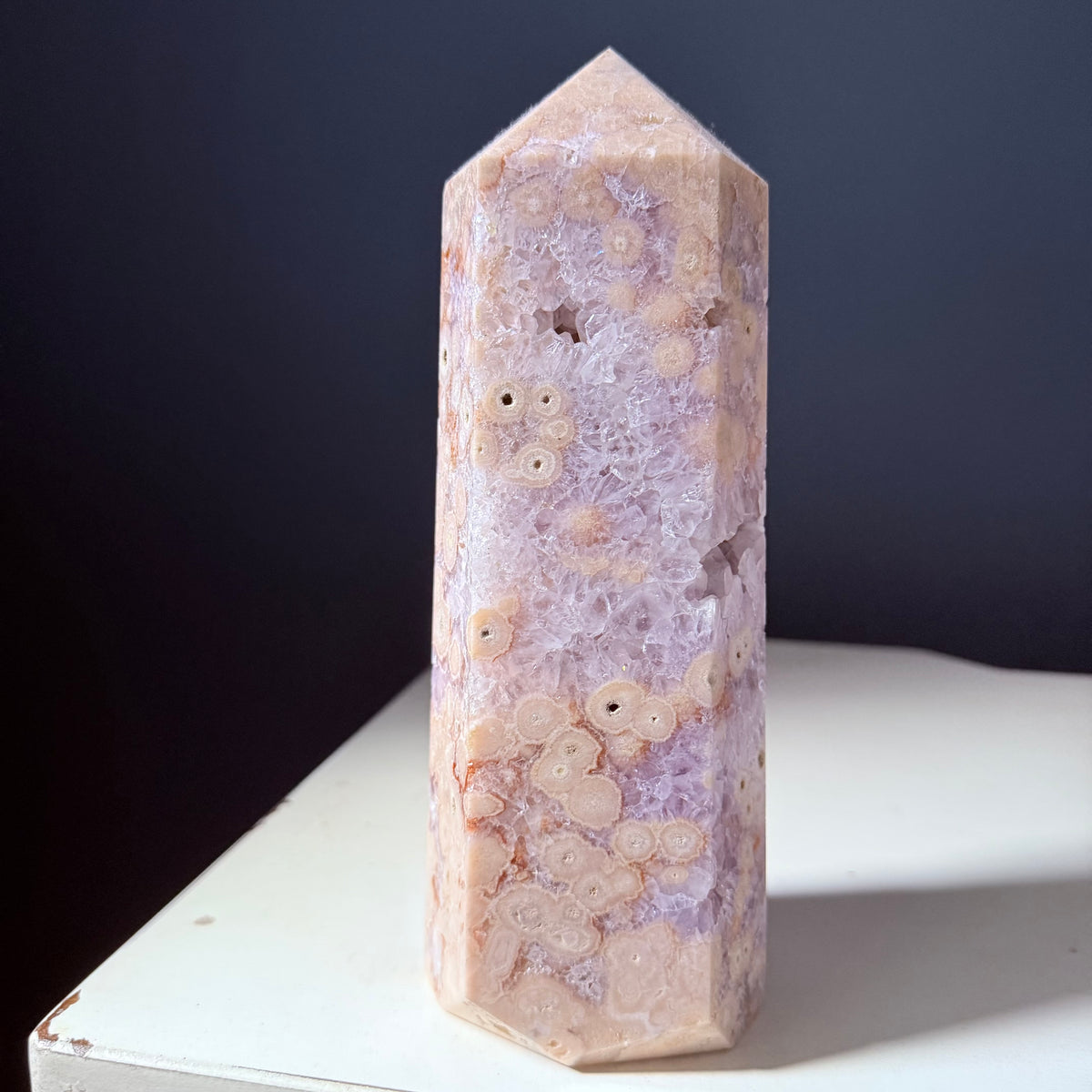 Flower Agate Druzy Crystal Tower Statement Piece