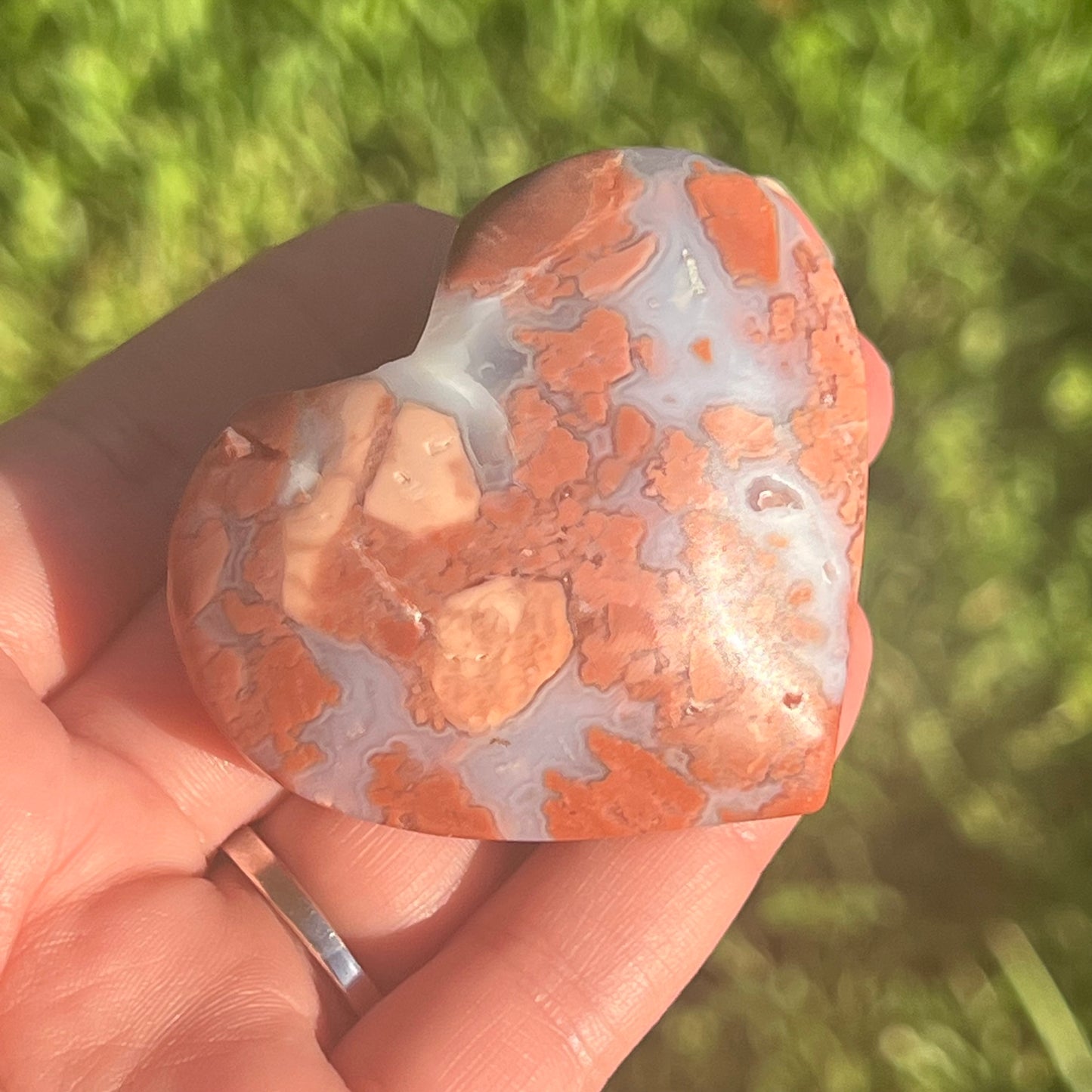 Pink Agate Crystal Heart Carving