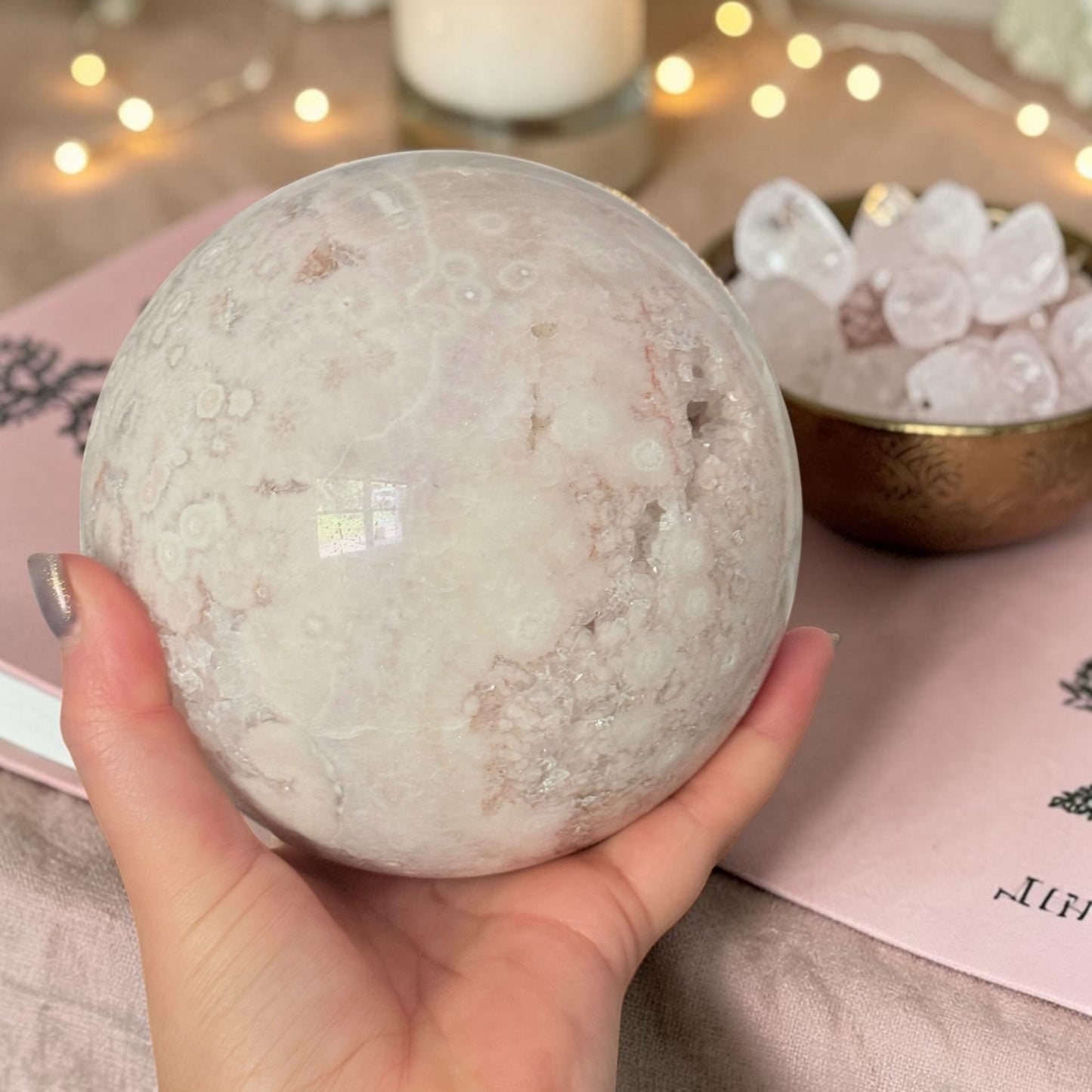 Pink Amethyst & Flower Agate Druzy Crystal Sphere 6lbs