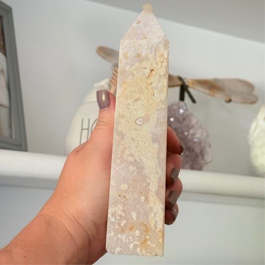 Druzy Pink Amethyst & Flower Agate Crystal Tower