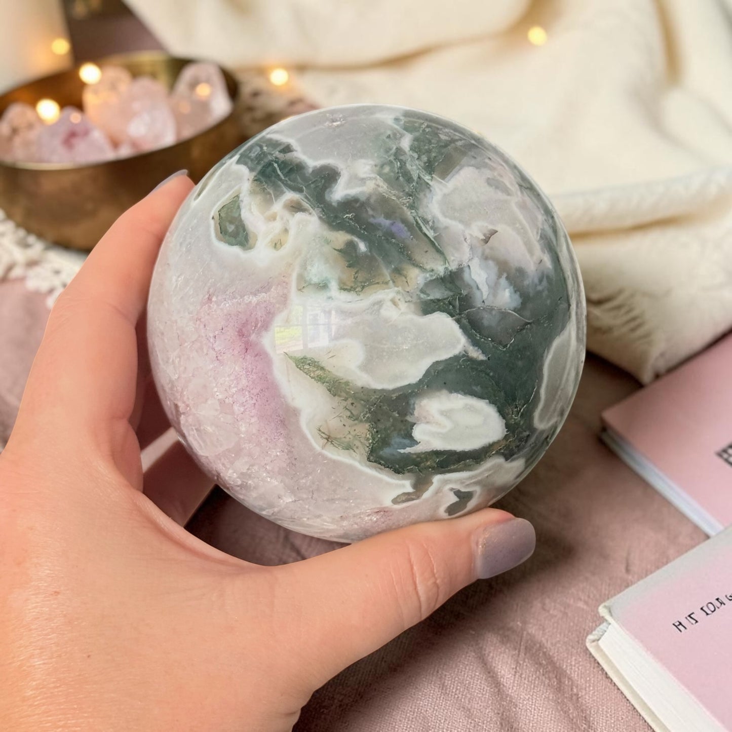 Moss Agate Crystal Sphere
