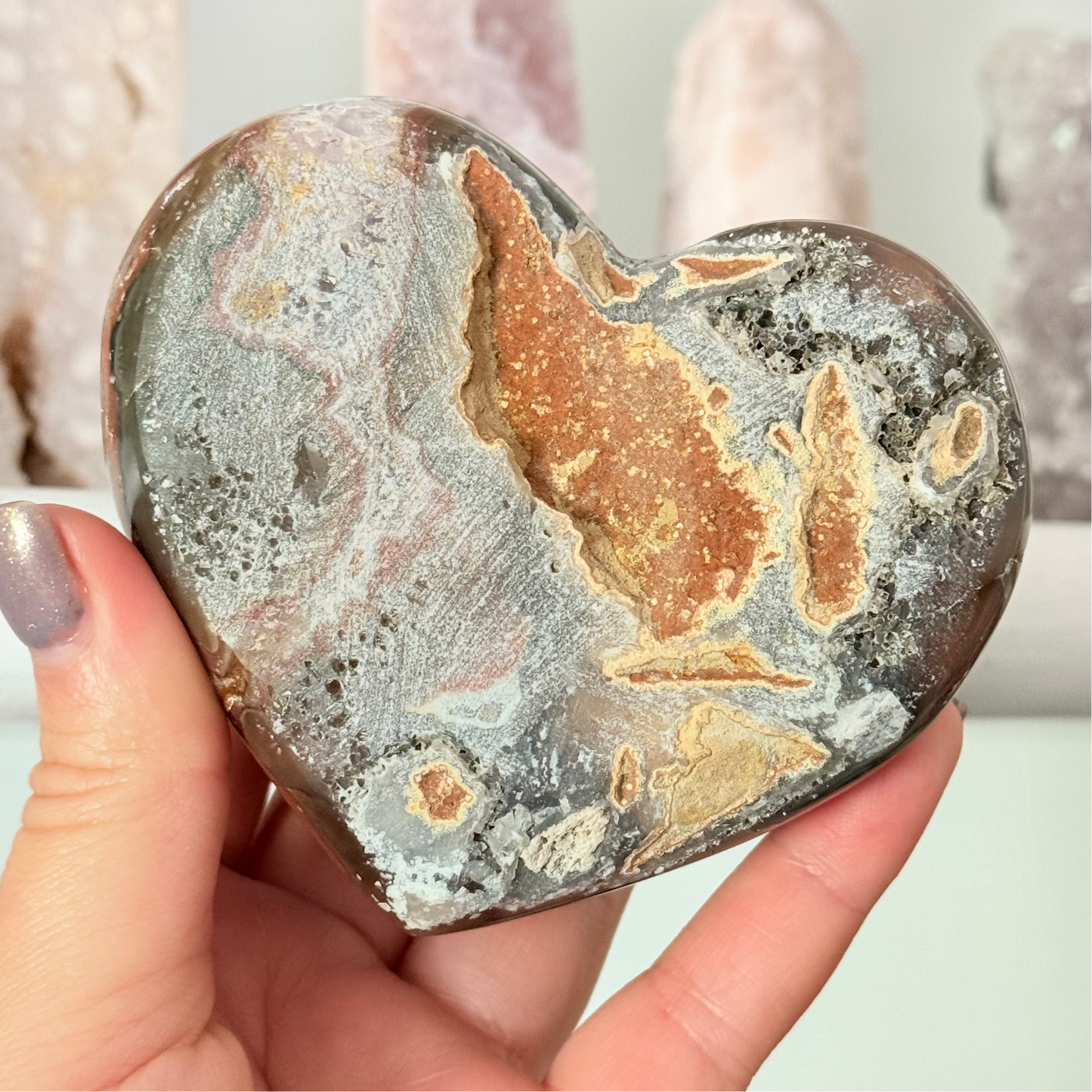 Chunky Ameythyst Crystal Heart Carving