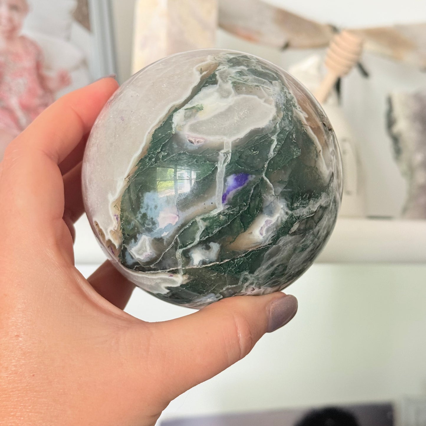 Moss Agate Crystal Sphere