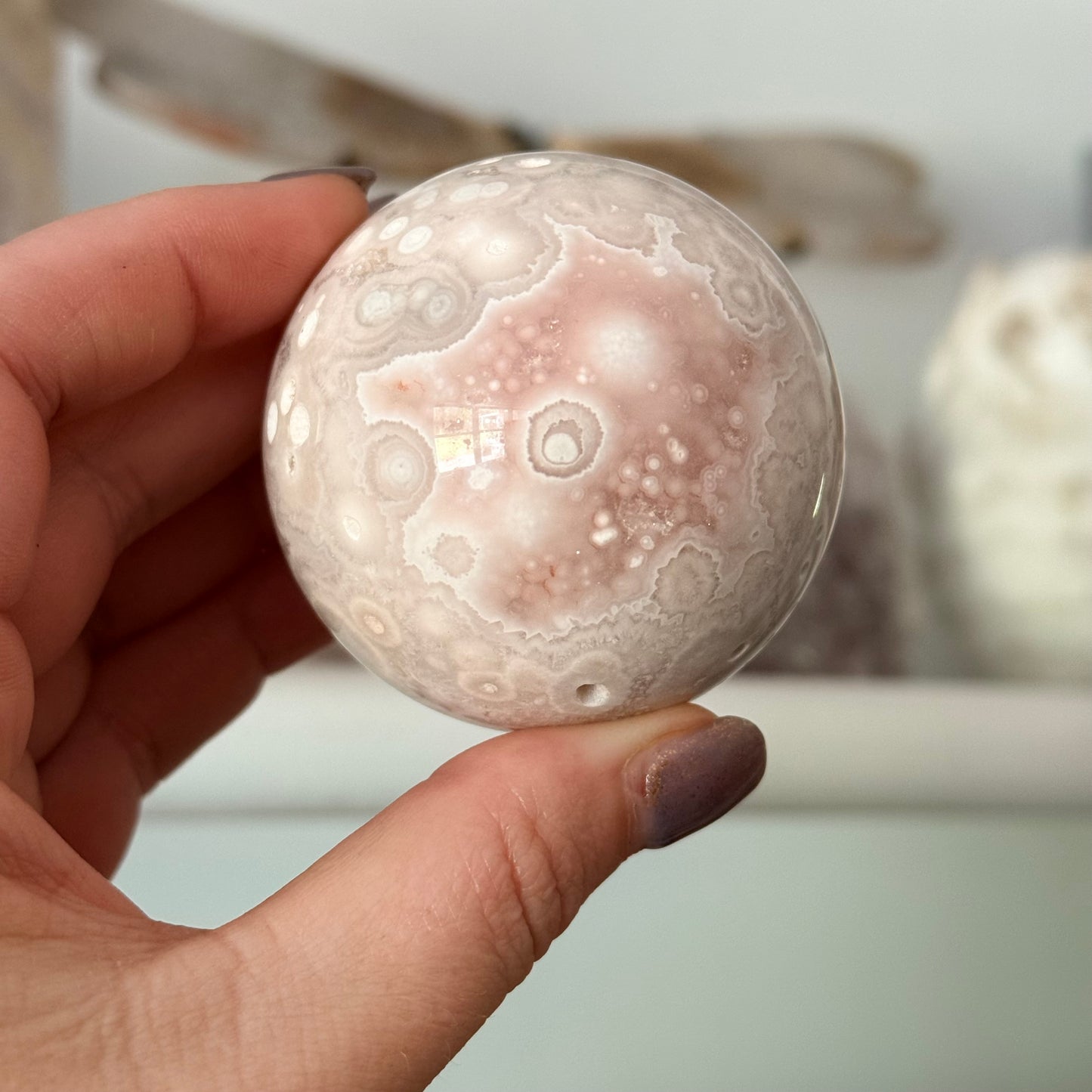 Pink Amethyst & Flower Agate Druzy Crystal Sphere