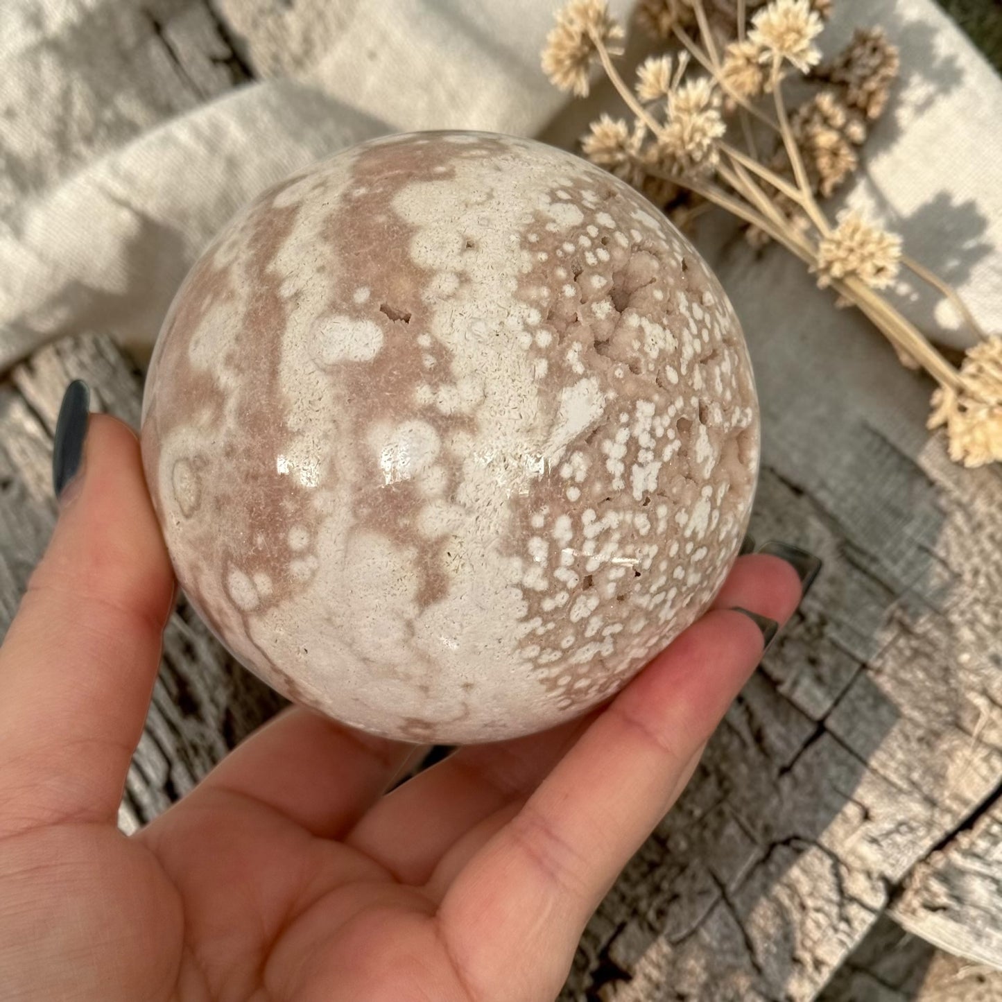 Pink Amethyst & Flower Agate Crystal Sugar Druzy Sphere