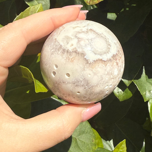 Pink Amethyst & Flower Agate Druzy Crystal Sphere