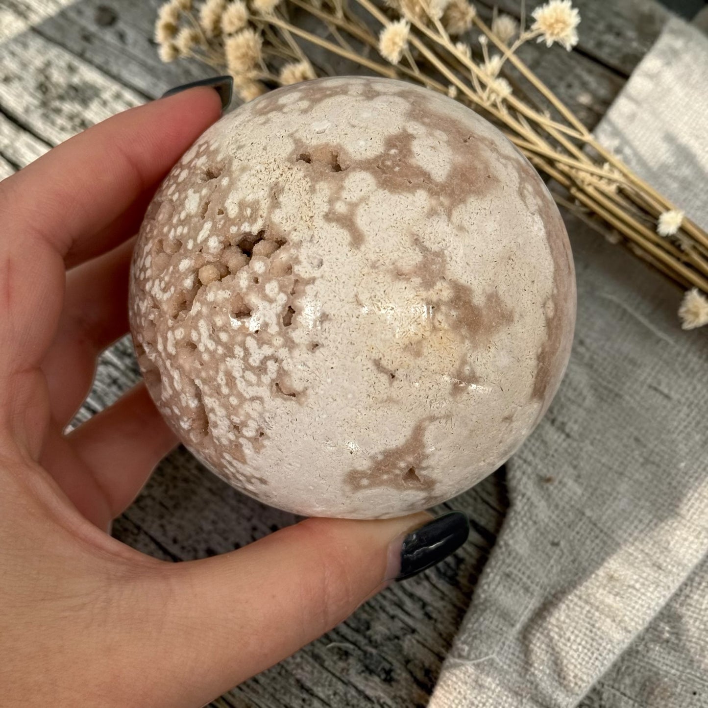 Pink Amethyst & Flower Agate Crystal Sugar Druzy Sphere
