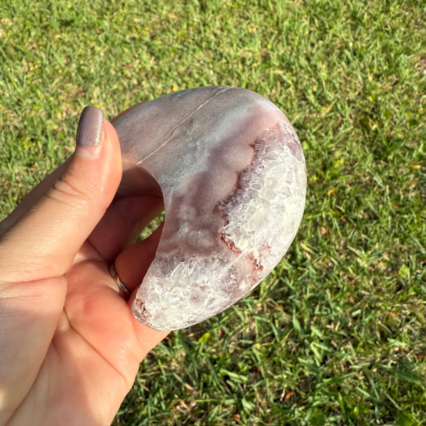 Pink Amethyst Crystal Moon Carving