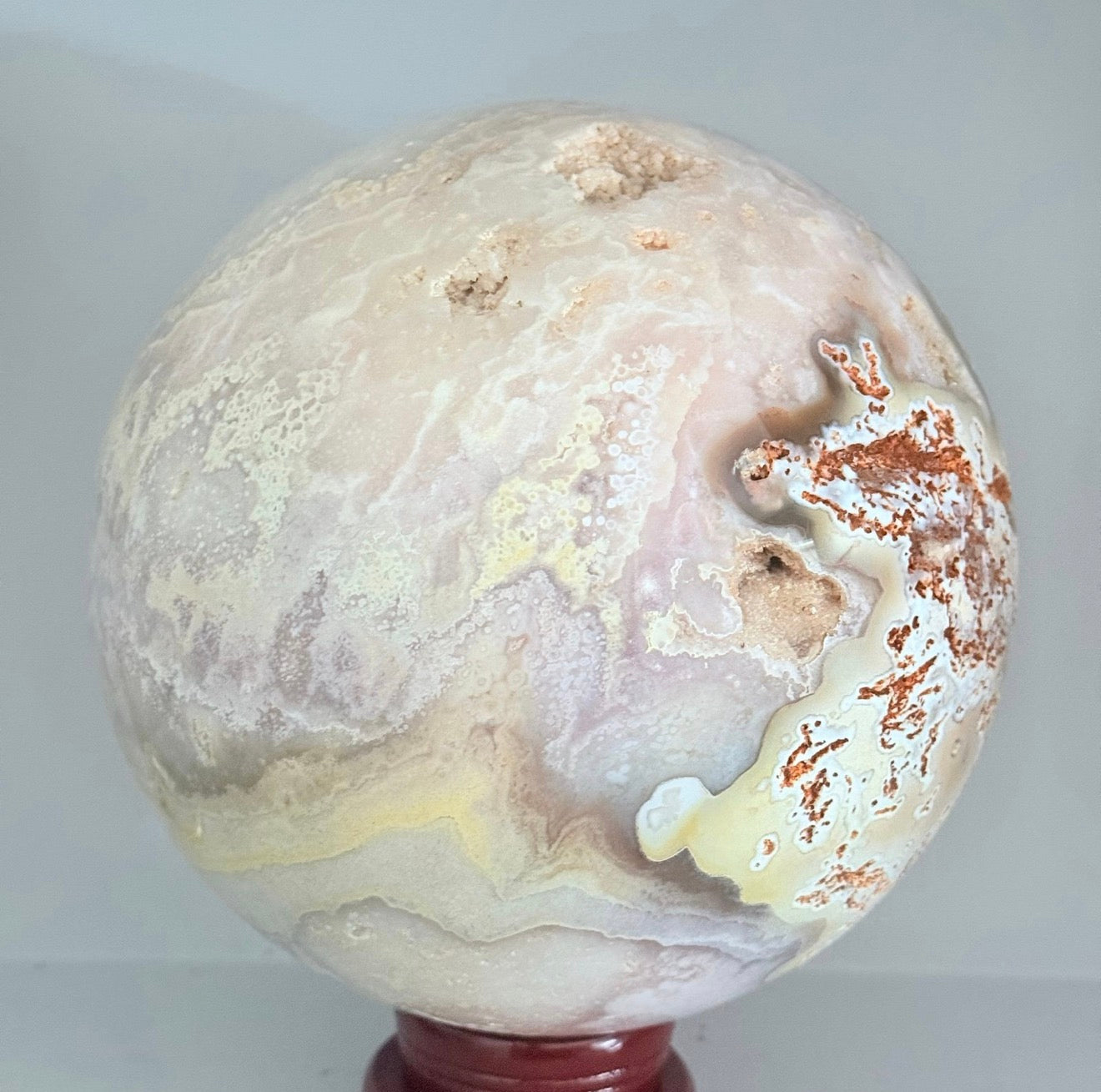 Natural Sugar Druzy Cherry Blossom Agate Crystal Sphere