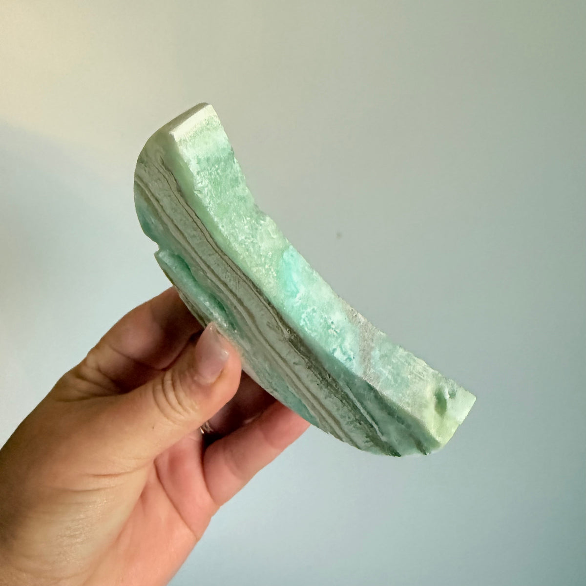Beautiful Hemimorphite Druzy Moon Crystal Carving