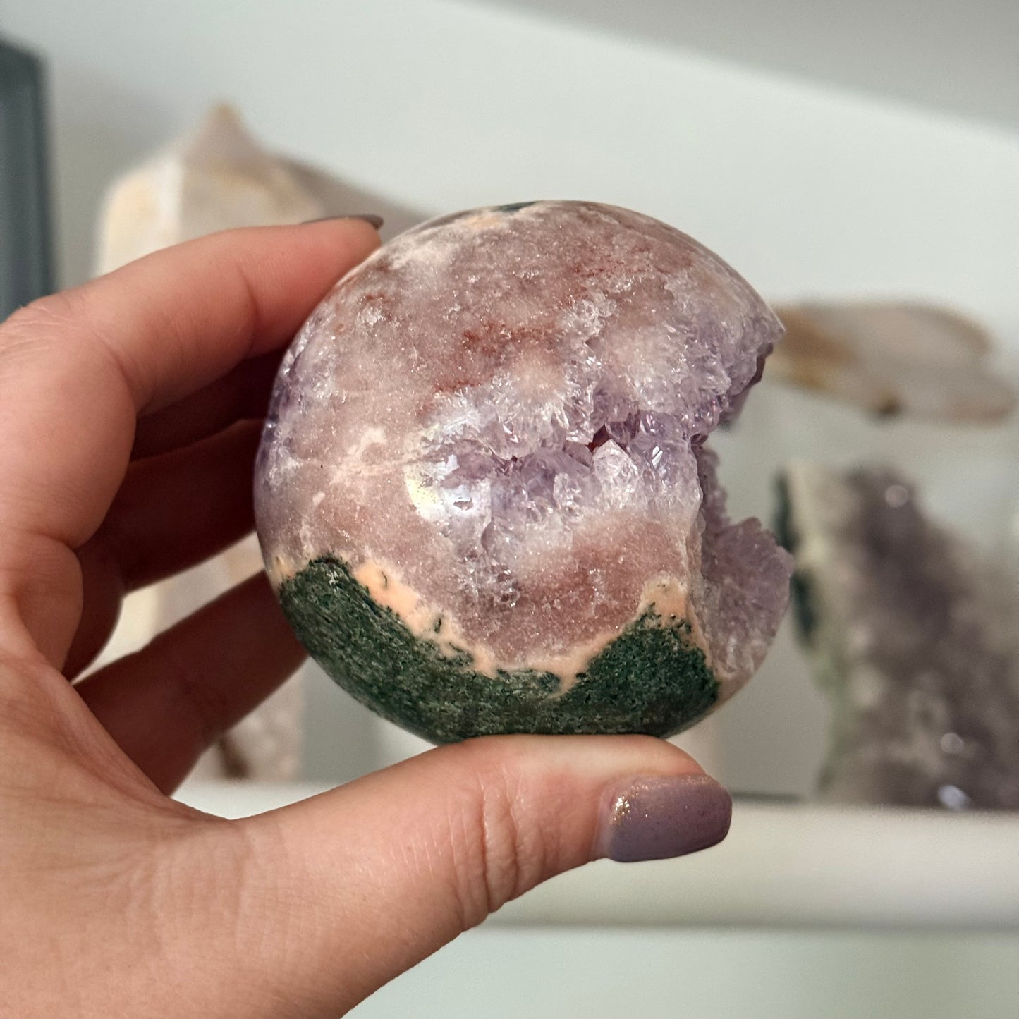 Incredible Druzy Pink Amethyst Crystal Sphere