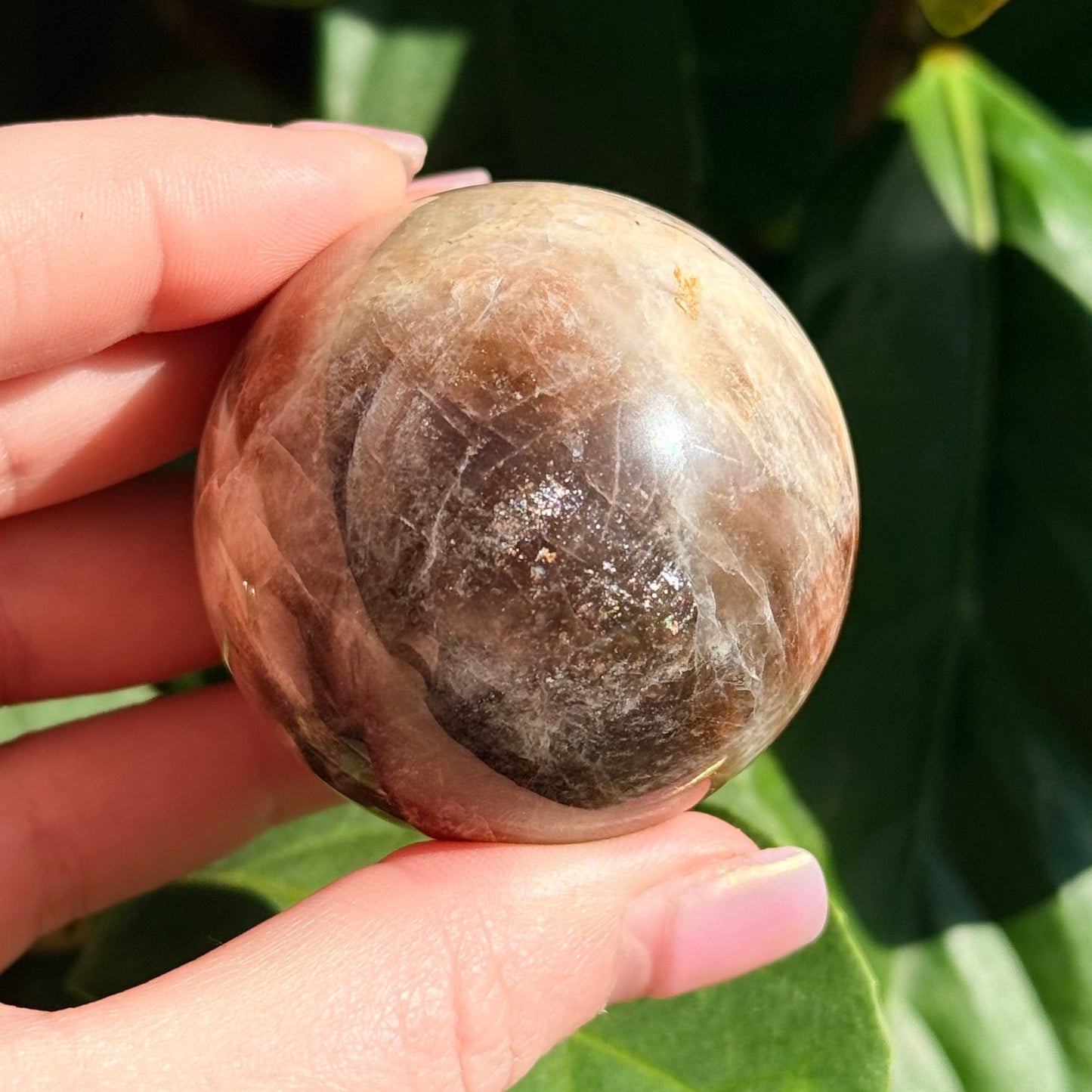 Sunstone Moonstone Crystal Sphere w/ Flash